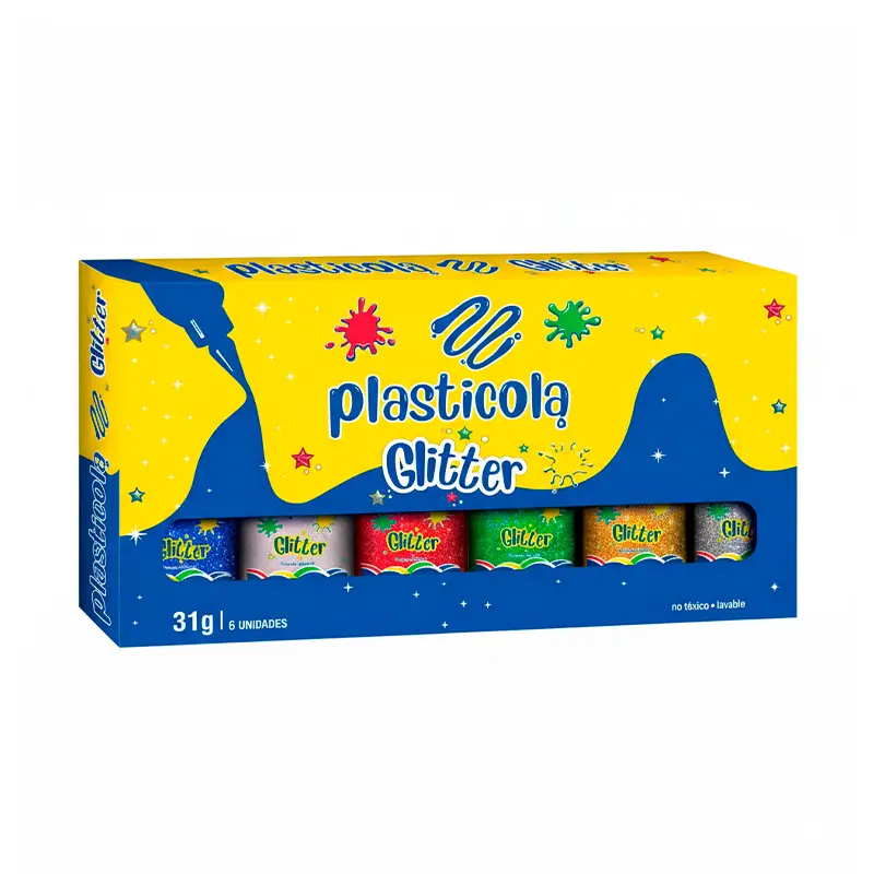 Adhesivo brillo Plasticola, 38g. pack de 6 unidades