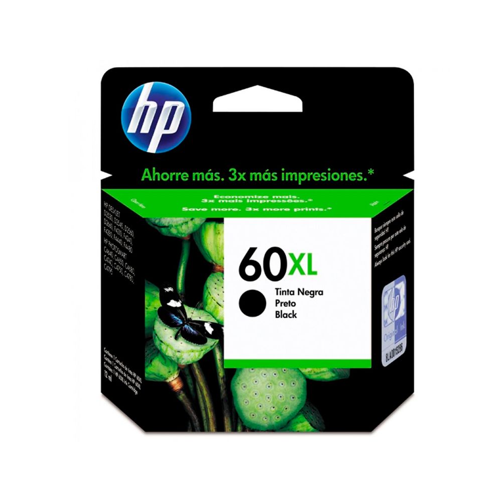 CARTUCHO ORIGINAL HP 60XL CC641WL, Alto Rendimiento, Negro