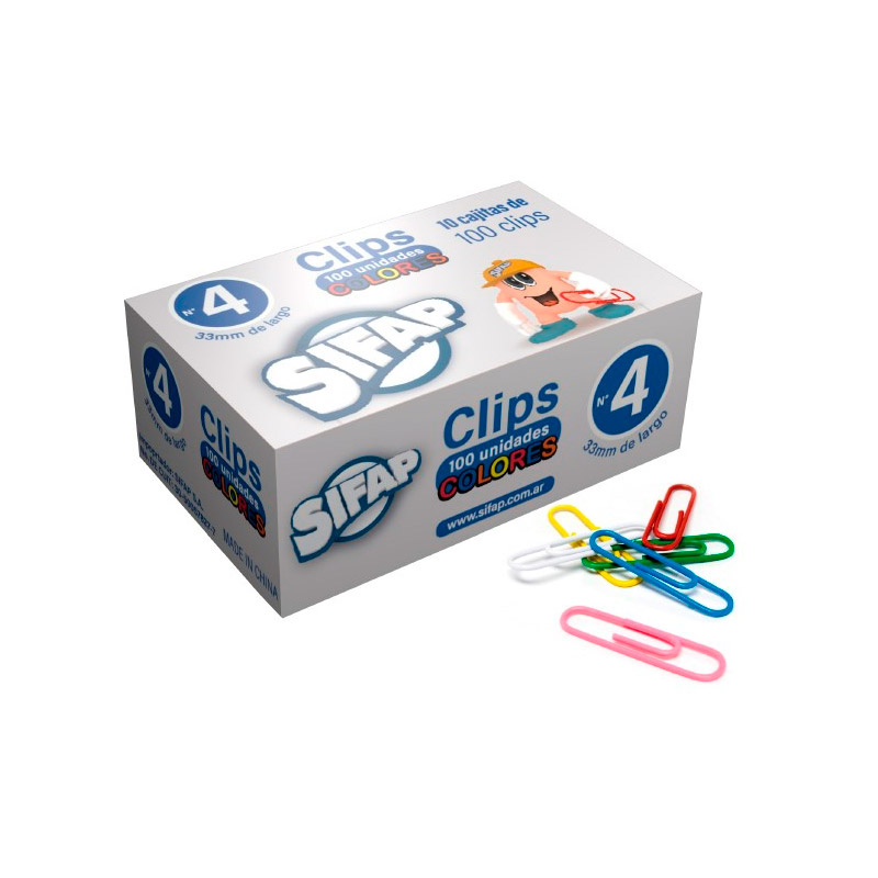 Broches Clips Sifap forrados N°4, caja de 100 unidades