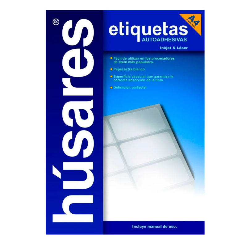 Etiqueta imprimibles InkJet | LaserJet Húsares H34104 A4, 10.50 x 14,76cm. 100 hojas