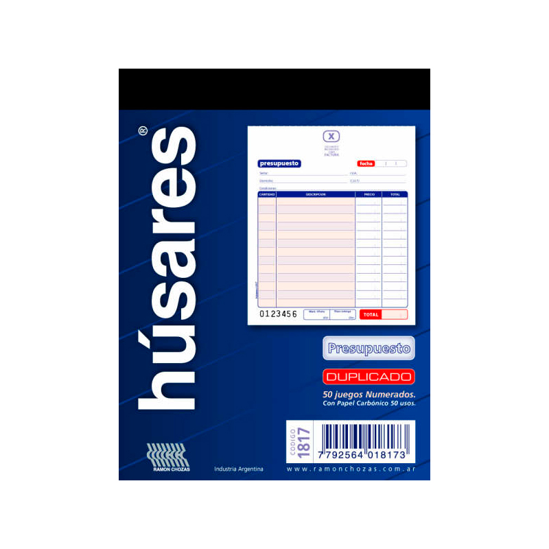 Talonario Presupuesto duplicado 1817 Húsares, 50 hojas