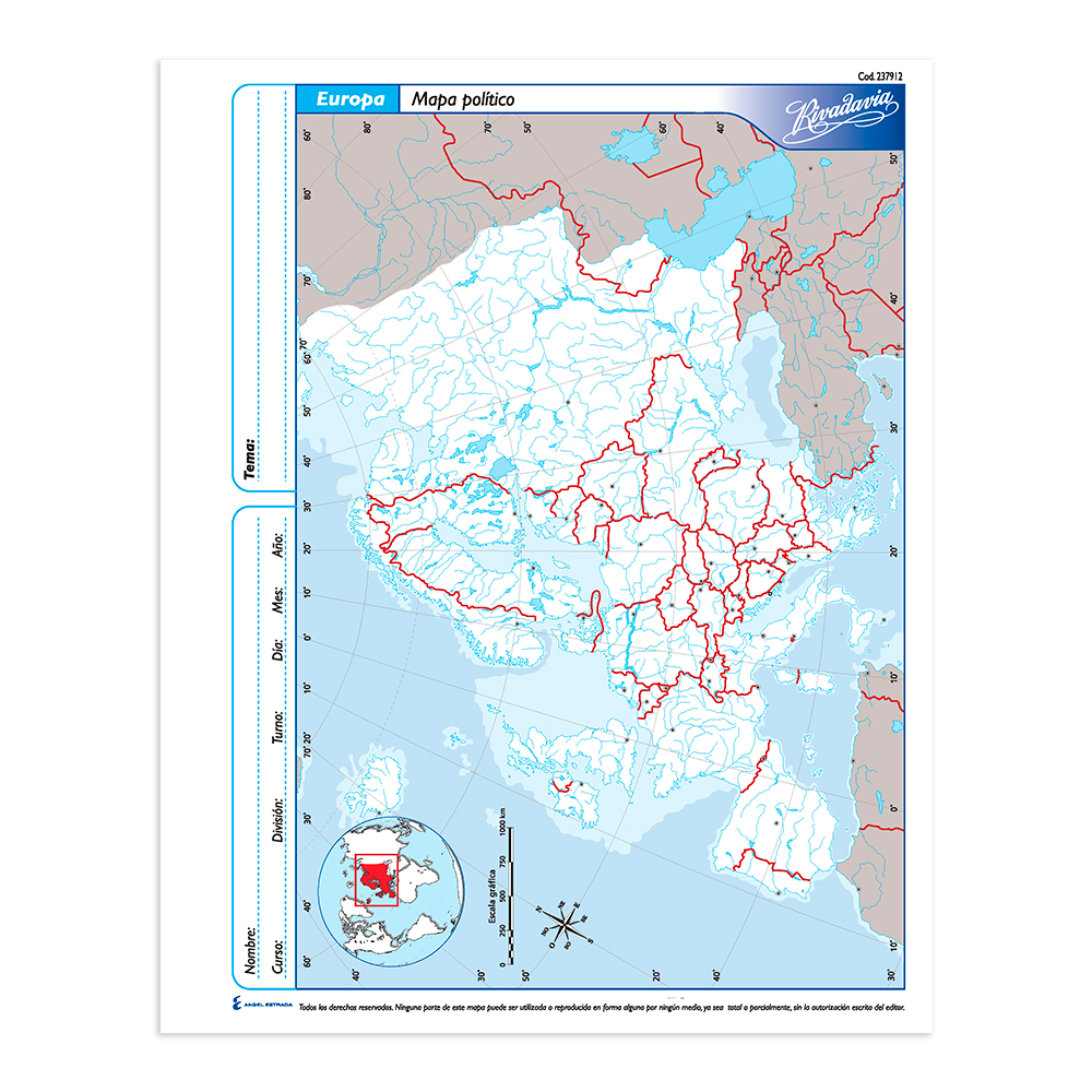 Mapa Europa político Rivadavia N°3, block de 40 mapas