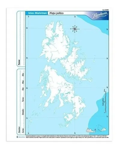Mapa Islas Malvinas político Rivadavia N°3, block de 40 mapas