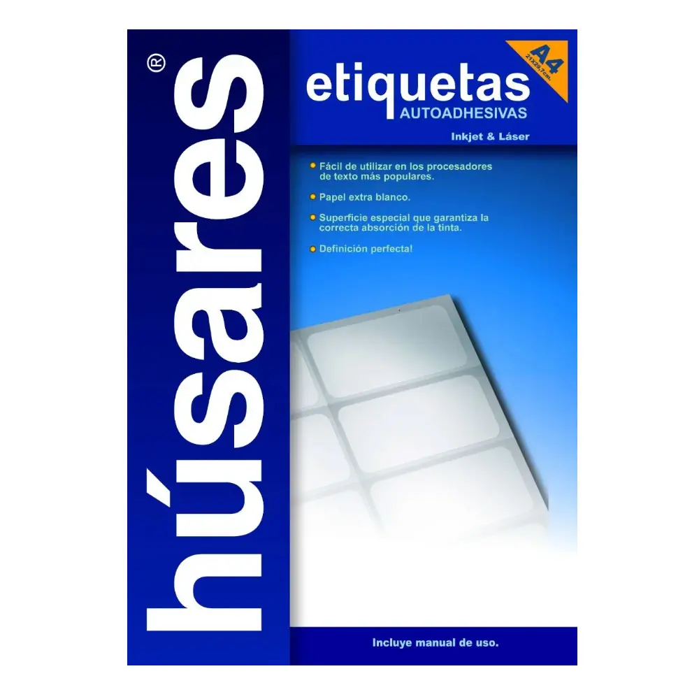 Etiqueta imprimibles InkJet | LaserJetHúsares H34102 A4, 21 x 14.76cm. 100 hojas