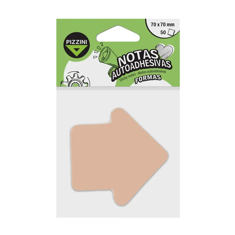 Notas Autoadhesivas Pizzini Flecha Naranja Pastel, 70 x 70mm. 50 hojas