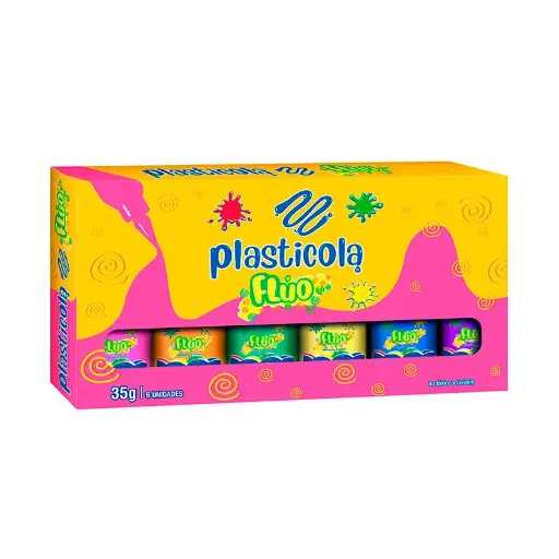 [PLASTFLUOX6] Adhesivo color flúo Plasticola Surtido, 40g. pack de 6 