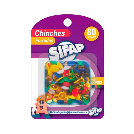 [SIFAPCHIFO80] Chinches de 1 punta forradas Sifap, caja de 80 unidades