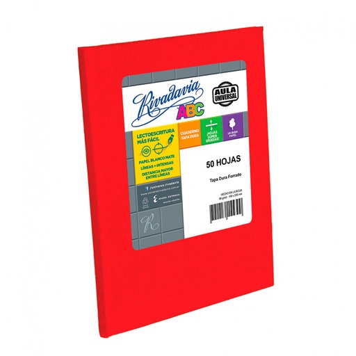 [ABC1923R48AUC] Cuaderno Rivadavia ABC Aula Universal rojo, 19x23cm. 50 hojas cuadriculadas Grande