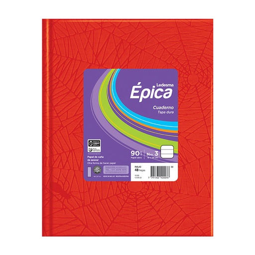 [EPICA3ROJO48R] Cuaderno Épica N°3  Araña rojo, 19x24cm. 48 hojas rayadas