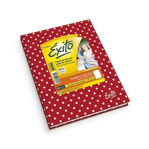 [EXITO1LUNROJ] Cuaderno Éxito E1 Lunares rojo, 16x21cm. 48 hojas rayadas