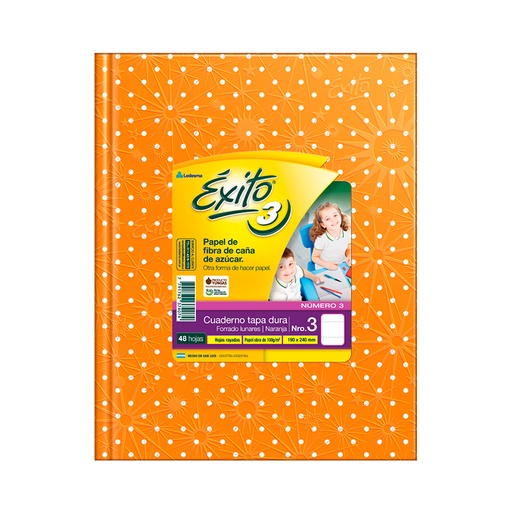 [EXITO3LUNNAR] Cuaderno Éxito E3 Lunares naranja, 19x24cm. 48 hojas rayadas