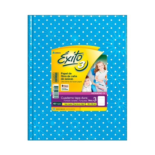 [EXITO3LUNTUR] Cuaderno Éxito E3 Lunares turquesa, 19x24cm. 48 hojas rayadas