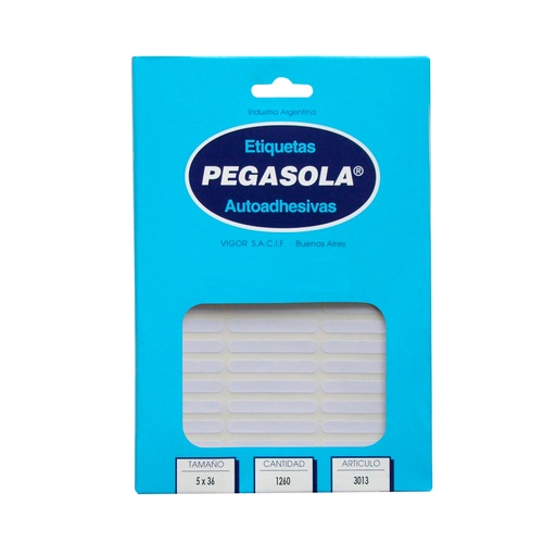 [PEGASOL5X36] Etiquetas Pegasola 0.5 x 3.6cm. caja de 1260 etiquetas