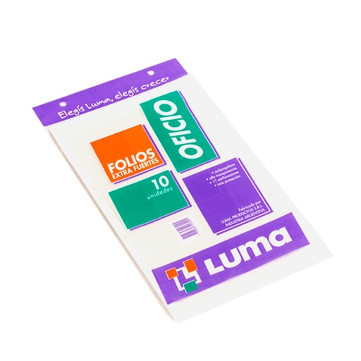 [LUMAEXFOFX10] Folios Oficio PPP Luma Extra Fuerte 70 micrones pack x 10