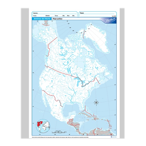 [RIVMAPAMNP5] Mapa América del Norte político Rivadavia N°5, block de 20 mapas