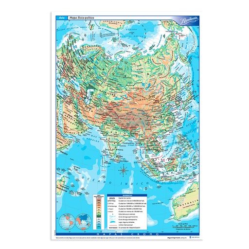 [RIVMAPASIFP6] Mapa Asia físico político Rivadavia N°6, block de 25 mapas