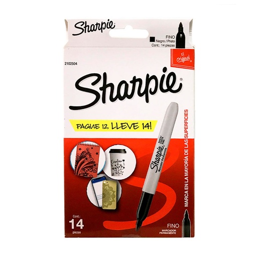 [SHARPIEFINO14] Marcador permanente Sharpie Fino negro, caja de 14 unidades