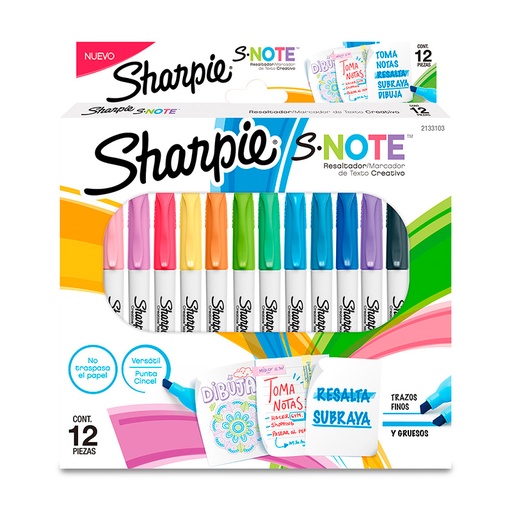 [SHARPINOTE12] Marcadores permanentes Sharpie S-Note, caja de 12 colores