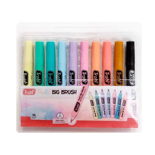 [TRABIBBRPA10] Marcador punta Pincel Trabi Big-Brush Pastel, estuche de 10 unidades