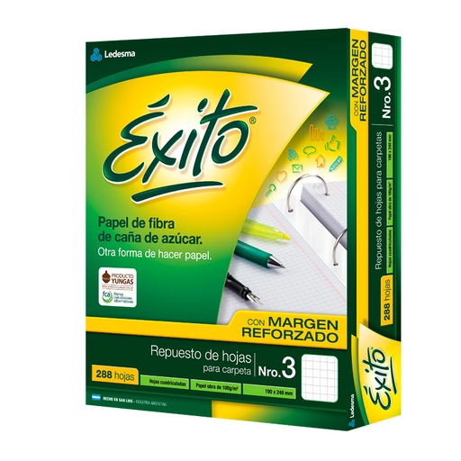 [EXITOREF288C] Repuesto Éxito Reforzado, 288 hojas cuadriculadas