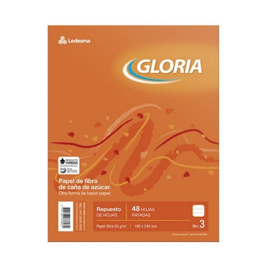 [GLORIAREP48R] Repuesto Gloria, 48 hojas rayadas