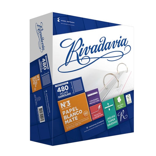 [RIV480CUAD] Repuesto Rivadavia Banda, 480 hojas cuadriculadas
