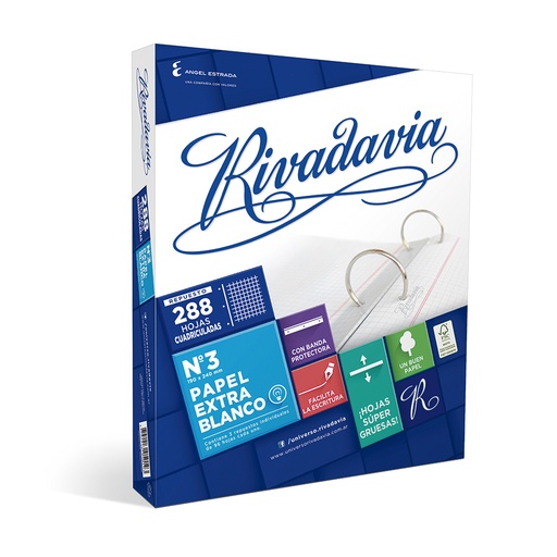 [RIVEXB288C] Repuesto Rivadavia Banda Extra Blanco, 288 h. cuadriculadas
