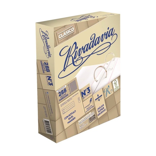 [RIVEXB288CLC] Repuesto Rivadavia Clásico Extra Blanco, 288 h. cuadriculadas