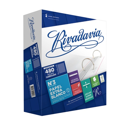 [RIVEXB480C] Repuesto Rivadavia Banda Extra Blanco, 480 h. cuadriculadas
