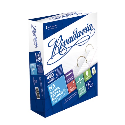 [RIVEXB480R] Repuesto Rivadavia Banda Extra Blanco, 480 h. rayadas