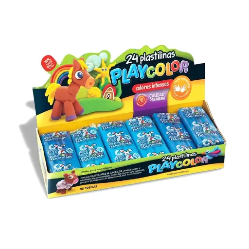 [PLAYPLA24CEL] Plastilina Playcolor celeste, caja de 24 barras