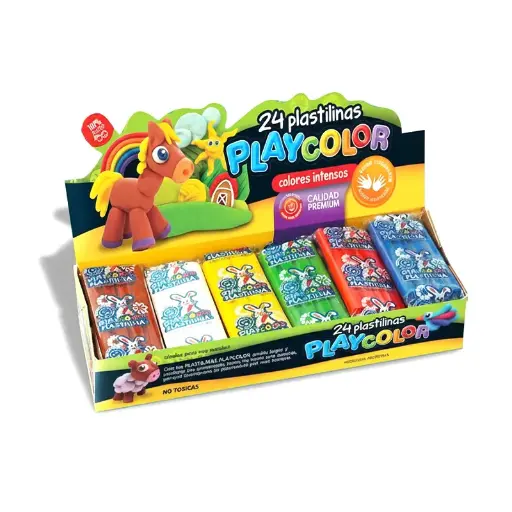 [PLAYPLA24SUR] Plastilina Playcolor colores surtidos, caja de 24 barras