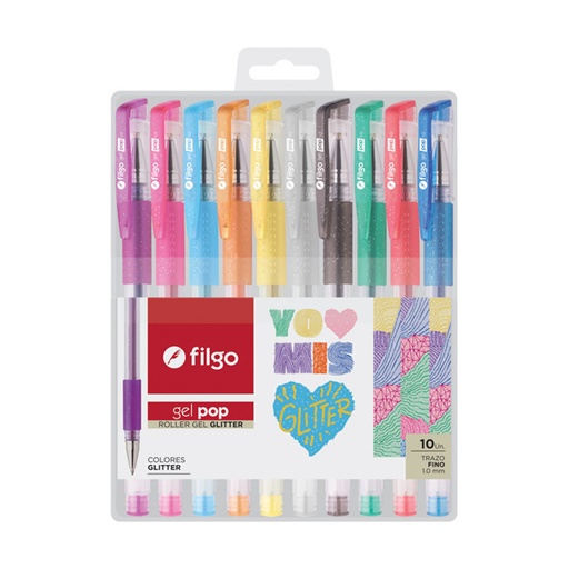 [FILGOBRILX10] Roller Filgo Gel Pop Glitter, estuche de 10 colores