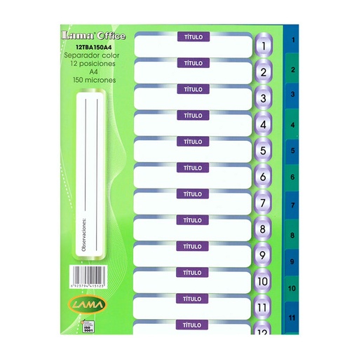 [SEPA4PPP12P] Separador 12 posiciones Lama Office A4