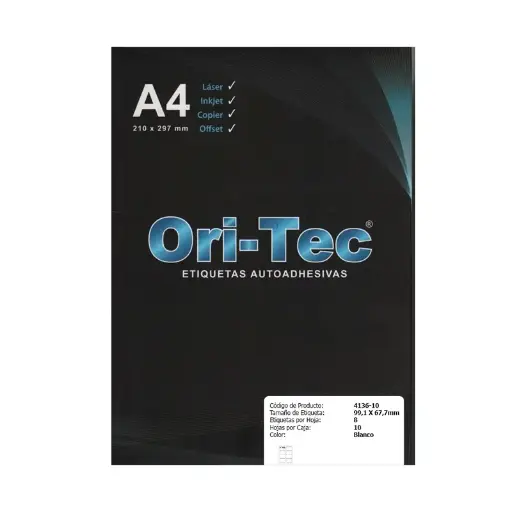 [4136ORION99X67A4] Etiqueta Orion Color 9.91 x 6.7cm. pack de 10 planchas, 80 etiquetas