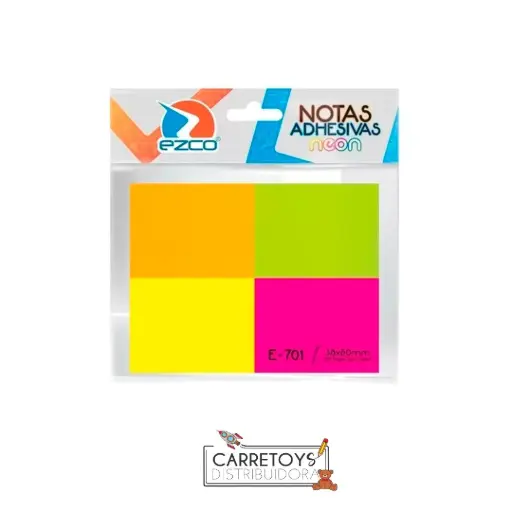 [EZCONOFL3850X4] Notas Autoadhesivas Ezco E-701N x 4 colores fluo, 38 x 50mm. block 50 hojas